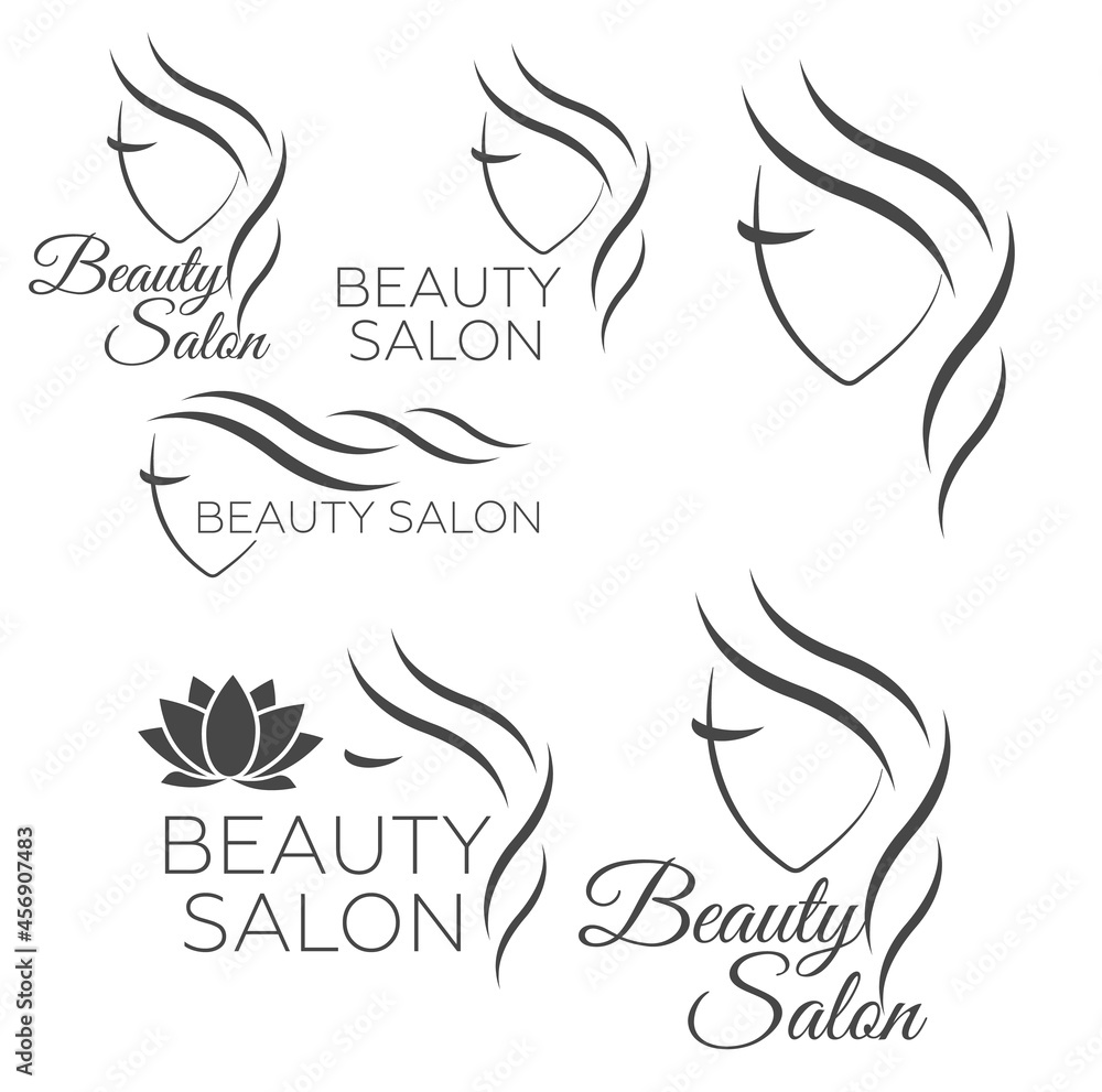 Obraz premium Beautiful woman vector logo template for hair salon, beauty salon, cosmetic procedures, spa center. vector logo template for hair salon