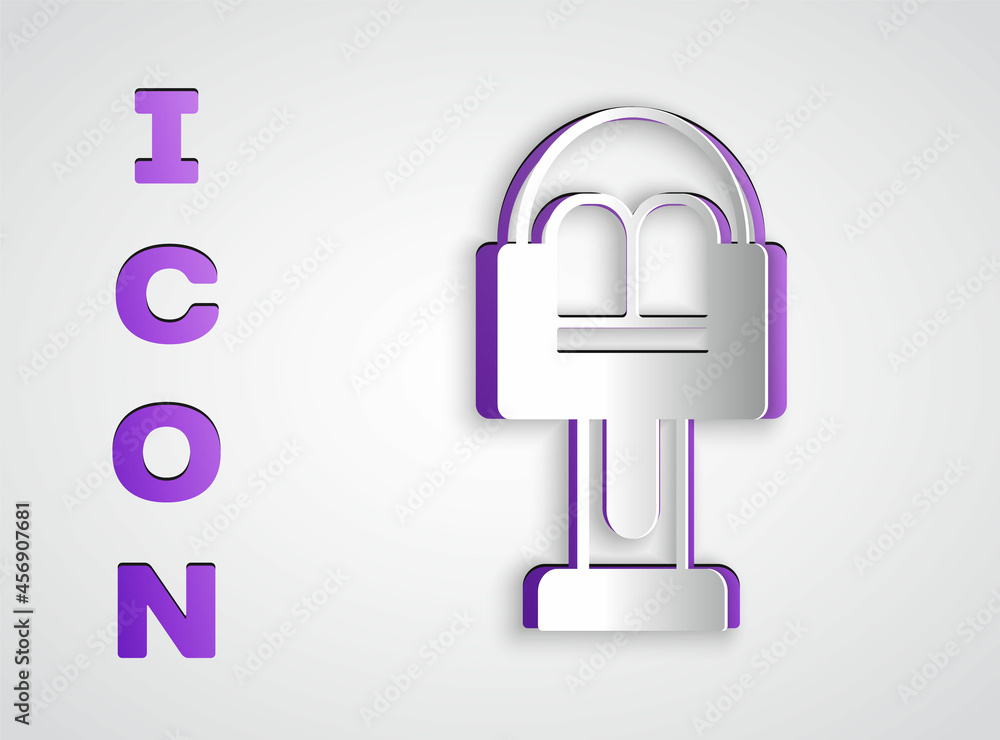 Paper cut Attraction carousel icon isolated on grey background. Amusement park. Childrens entertainment playground, recreation park. Paper art style. Vector Paper cut Attraction carousel icon isolated on grey background. Amusement park. Childrens entertainment playground, recreation park. Paper art style. Vector