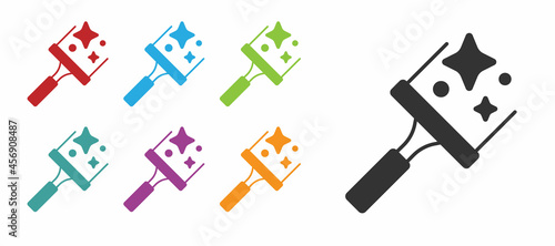 Black Cleaning service with of rubber cleaner for windows icon isolated on white background. Squeegee, scraper, wiper. Set icons colorful. Vector