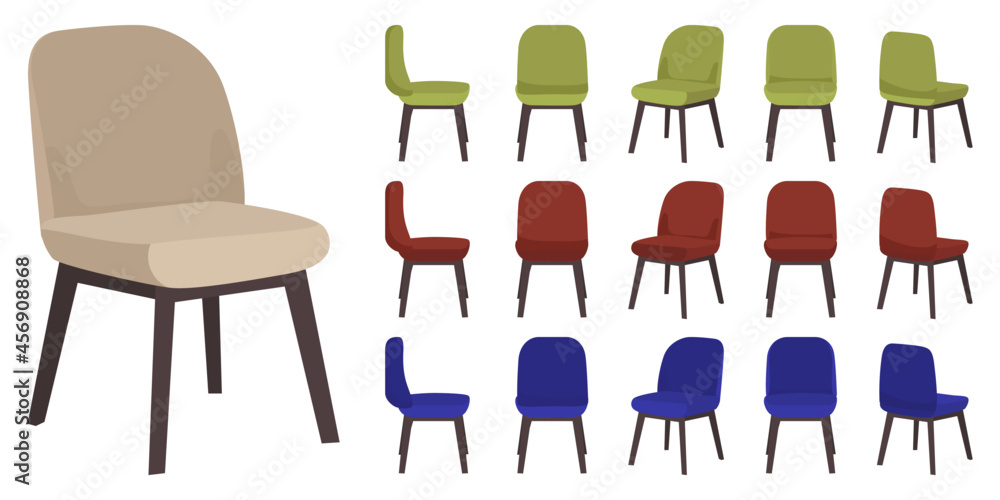 Beautiful cute chair set with different color and poses isolated - obrazy, fototapety, plakaty 
