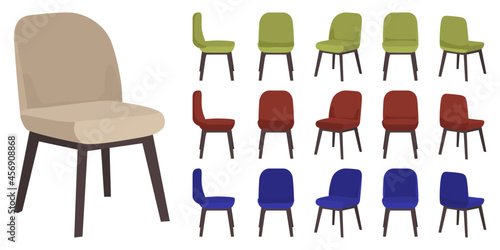 Beautiful cute chair set with different color and poses isolated
