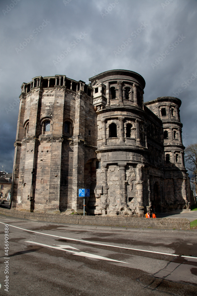 the roman Porta Nigra or Black Gate in the historic town of Trier in Germany