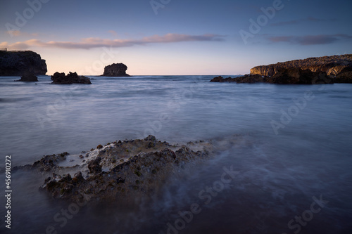 Toro beach Llanes, Asturias Spain. rock formations in Cantabrian sea