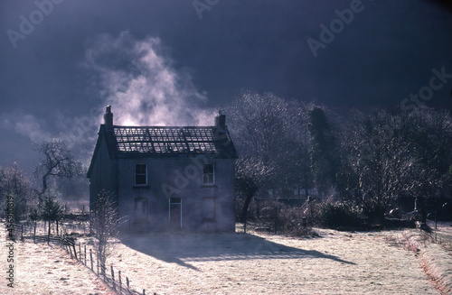Derelect House in mist, early morning.