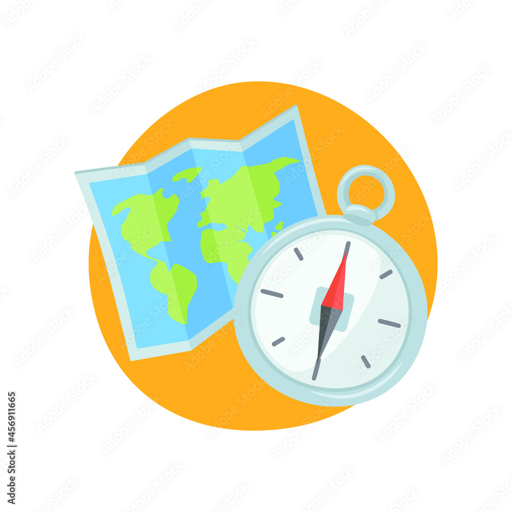 Travel Compass and Map Emoji Icon Illustration. Adventure Vector Symbol