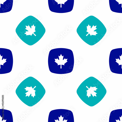 Blue Canadian maple leaf icon isolated seamless pattern on white background. Canada symbol maple leaf. Vector