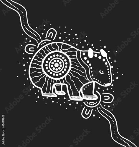 Aboriginal black and white wombat art  - Illustration