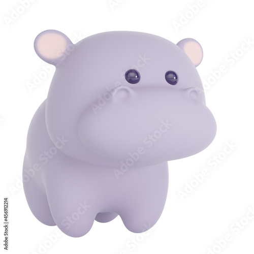 Cute little hippo isolated on white background. 3d rendering