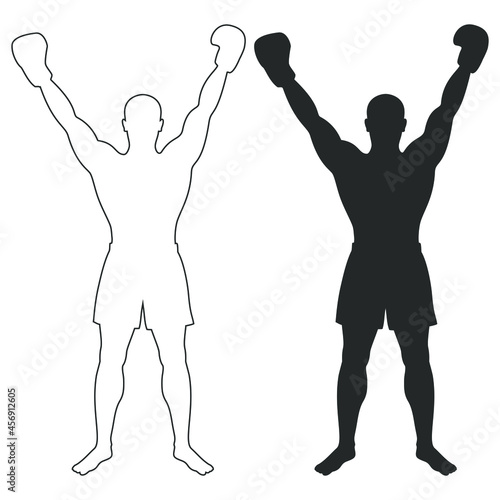 Fighter man graphic icons. Boxer winner signs isolated on white background. Boxing symbol. Vector illustration