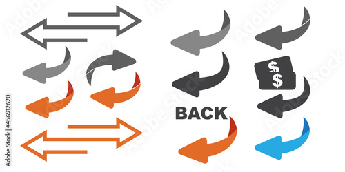 Page turn or back arrow flat vector set