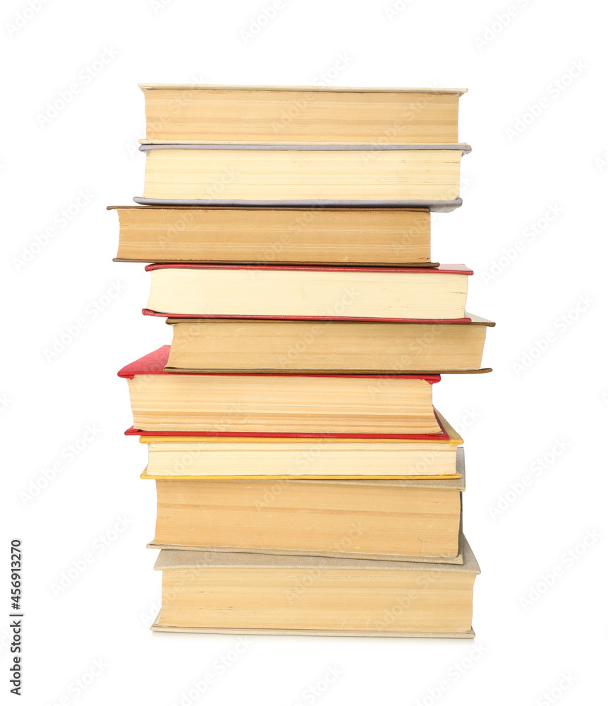 Stack of library books on white background Stack of library books on white background