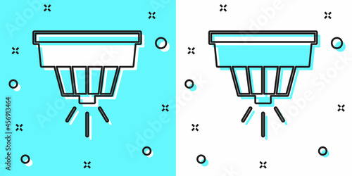 Black line Smoke alarm system icon isolated on green and white background. Smoke detector. Random dynamic shapes. Vector