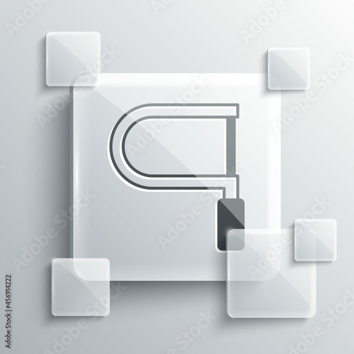 Grey Hacksaw icon isolated on grey background. Metal saw for wood and metal. Square glass panels. Vector