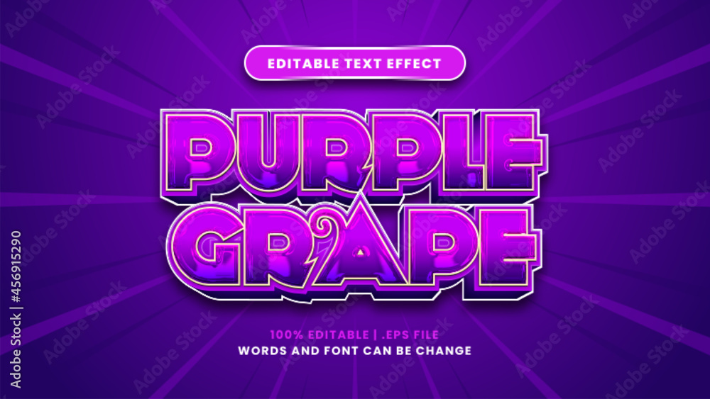 Obraz premium Purple grape editable text effect in modern 3d style