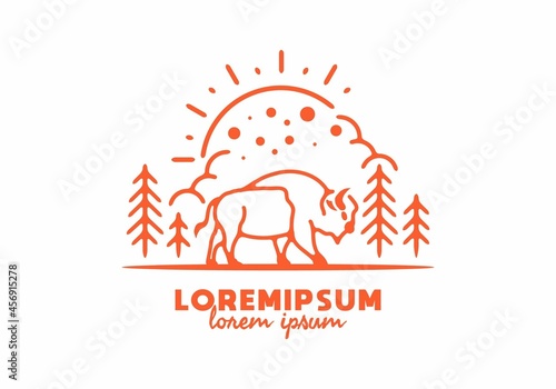 Line art illustration of bison