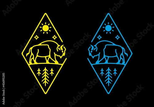 Line art illustration of bison
