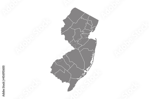 Gray blank vector New Jersey of America map. Isolated on white background.