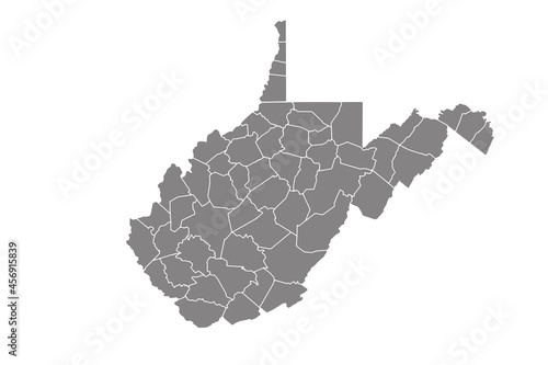 Gray blank vector West virginia of America map. Isolated on white background.
