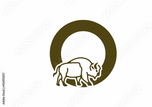 Initial letter O with bison line art
