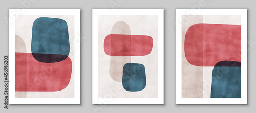 Set of trendy contemporary abstract creative minimalist hand painted compositions for wall decoration, postcard or brochure cover design in vintage style art. EPS10 vector.