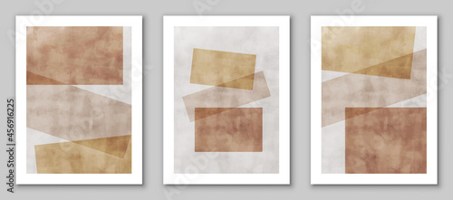 Set of trendy contemporary abstract creative minimalist hand painted compositions for wall decoration, postcard or brochure cover design in vintage style art. EPS10 vector.