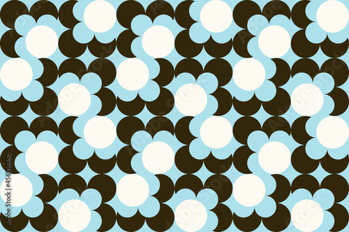 vintage multi colored seamless pattern. grid arrangement, geometric stylized flowers, squares and circles, 60s, 70s. surface design, fabric, paper, stationery, card, banner, textile