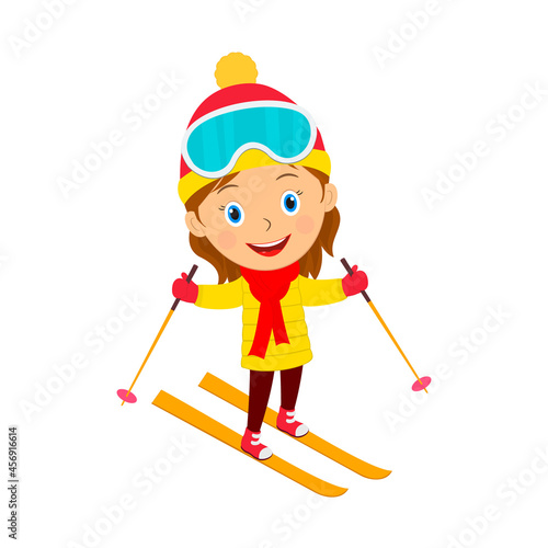 cute cartoon girl skiing