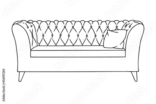 Contour sketch of a sofa isolated on a white background. Vector illustration.