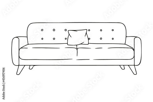 Contour sketch of a sofa isolated on a white background. Vector illustration.