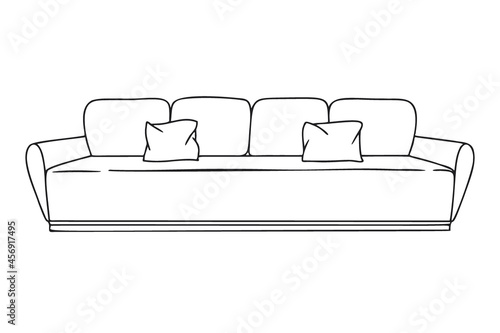 Contour sketch of a sofa isolated on a white background. Vector illustration.