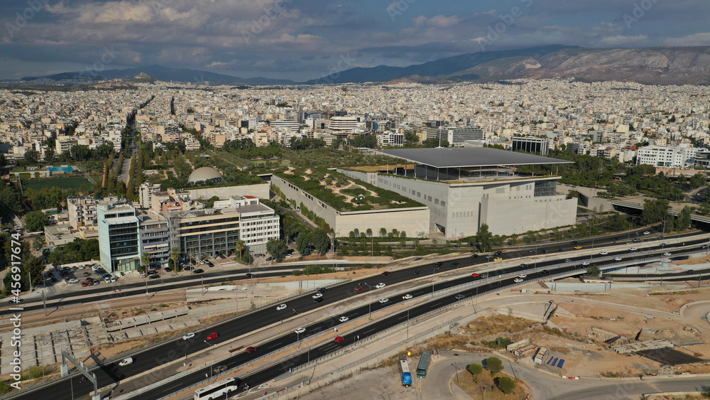 Fototapeta premium Aerial photo of famous Cultural Centre and Foundation of Stavros Niarhos in Faliro or Phaliro area, Athens riviera, Attica, Greece