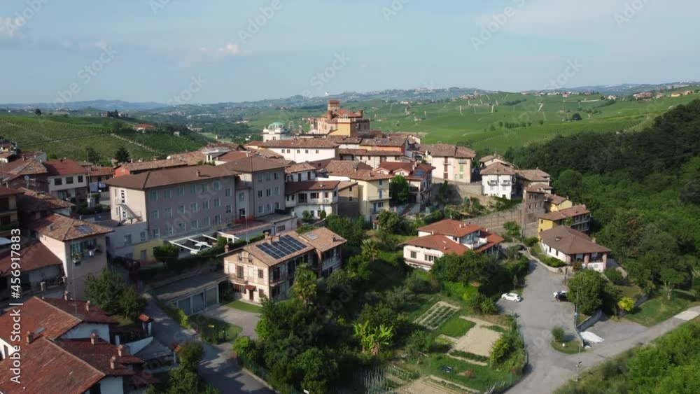 Barolo town and Falletti castle aerial view surrounded by vineyards in Langhe, Piedmont (Piemonte), Northern Italy. Italian famous tourism destination in Europe. Unesco World Heritage site. Barolo town and Falletti castle aerial view surrounded by vineyards in Langhe, Piedmont (Piemonte), Northern Italy. Italian famous tourism destination in Europe. Unesco World Heritage site.