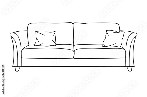 Contour sketch of a sofa isolated on a white background. Vector illustration.