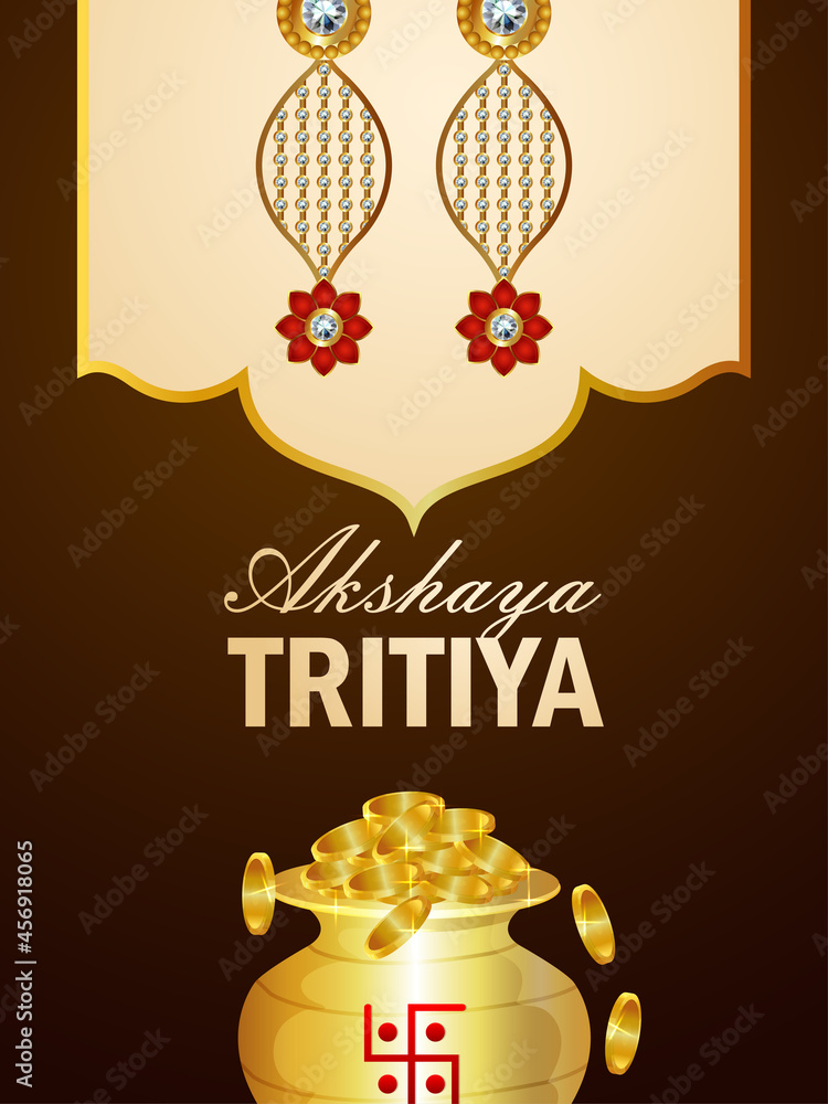 Indain festival akshaya tritiya sale promotion with gold coin pot and earings