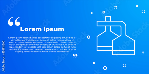 White line Traditional brewing vessels in brewery icon isolated on blue background. Beer brewing process. Distillery plant, brewery. Vector