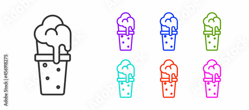 Black line Glass of beer icon isolated on white background. Set icons colorful. Vector