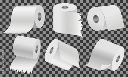 Toilet paper set flat vector illustration. Special paper for wiping. Paper product is used for sanitary and hygienic purposes. Roll of white coiled paper. Bumf isolated on transparent background