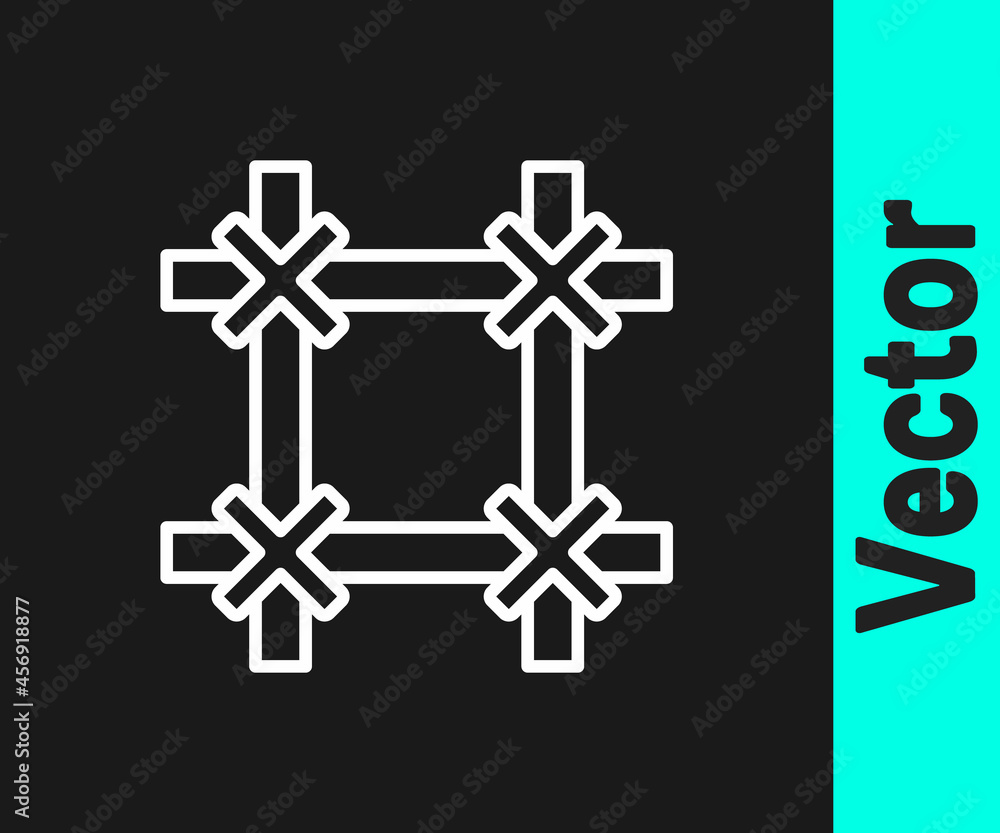 Obraz premium White line Prison window icon isolated on black background. Vector