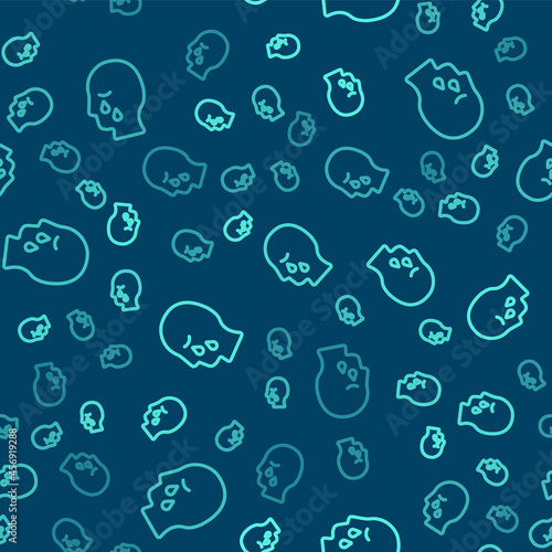 Green line Man graves funeral sorrow icon isolated seamless pattern on blue background. The emotion of grief, sadness, sorrow, death. Vector