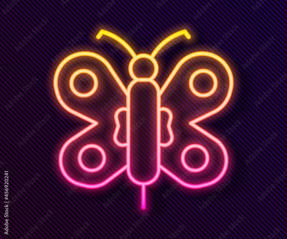 Glowing neon line Butterfly icon isolated on black background. Vector