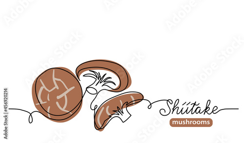 Shiitake mushrooms one line art drawing. Simple vector line illustration with lettering shiitake mushrooms photo