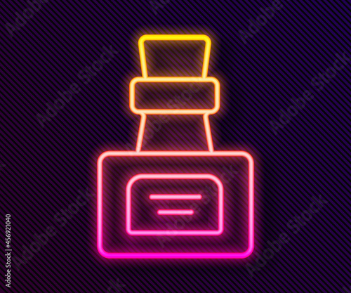 Glowing neon line Bottle with potion icon isolated on black background. Flask with magic potion. Happy Halloween party. Vector