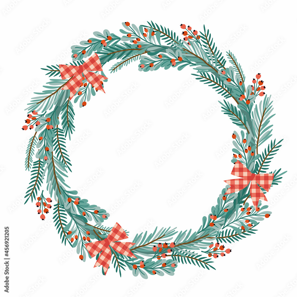 Christmas and Happy New Year illustration with Christmas wreath. Christmas and Happy New Year illustration with Christmas wreath.