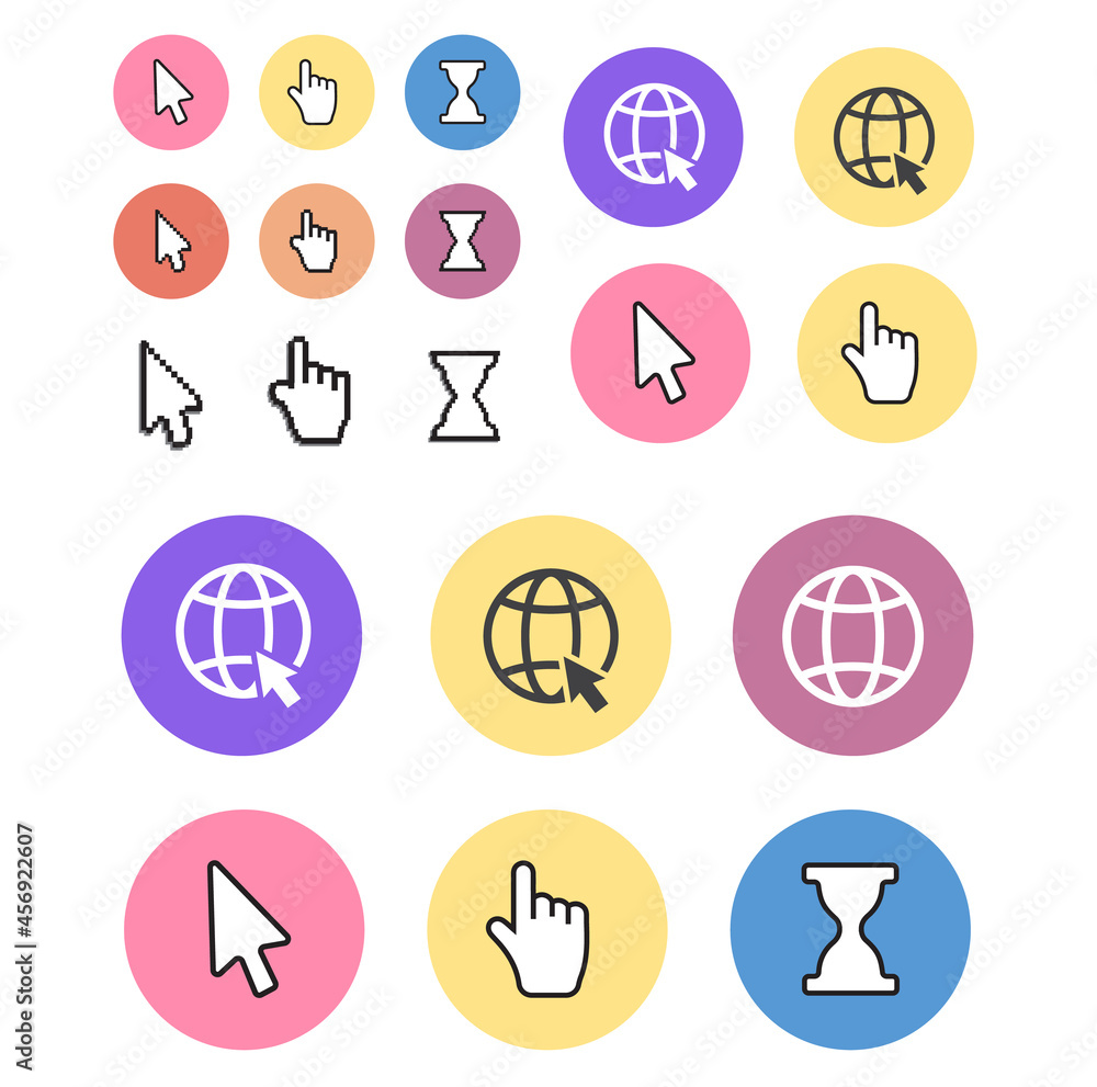 Pixel cursors icons mouse hand arrow. Mouse computer cursor. Hand arrow web cursor set Pixel cursors icons mouse hand arrow. Mouse computer cursor. Hand arrow web cursor set