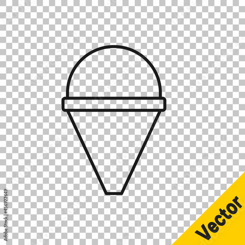 Black line Fire cone bucket icon isolated on transparent background. Metal cone bucket empty or with water for fire fighting. Vector