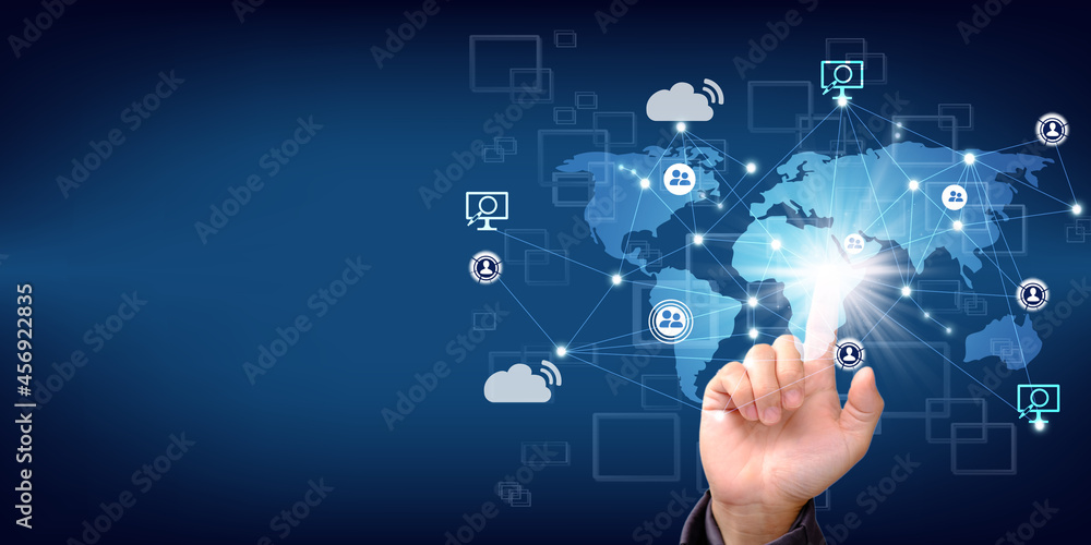 Touching virtual screen global network connection, Telecommunication communication, Social network and digital marketing, Business data exchanges Touching virtual screen global network connection, Telecommunication communication, Social network and digital marketing, Business data exchanges