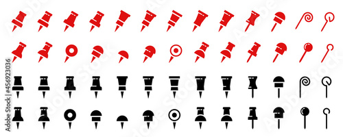 Pushpin flat icons set. Pointer of location on the map. Map pins. Indicative marker for applications, websites and other resources. Vector elements.