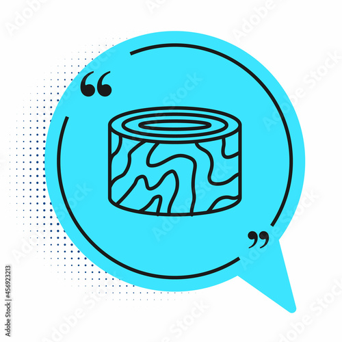 Black line Tree stump icon isolated on white background. Blue speech bubble symbol. Vector