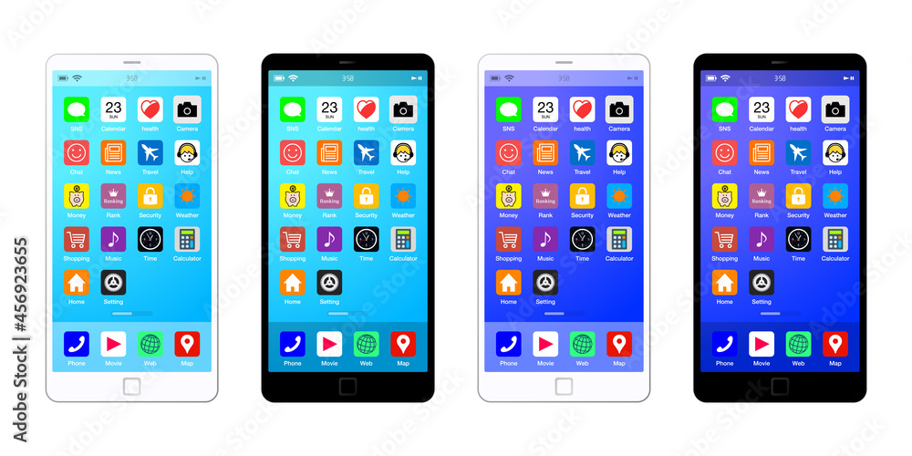 白と黒のスマートフォン スマホアプリホーム画面のベクターイラスト素材 Stock Vector Adobe Stock 白と黒のスマートフォン スマホアプリホーム画面のベクターイラスト素材 Stock Vector Adobe Stock