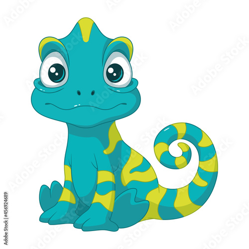 Cute little chameleon. Vector cartoon illustration